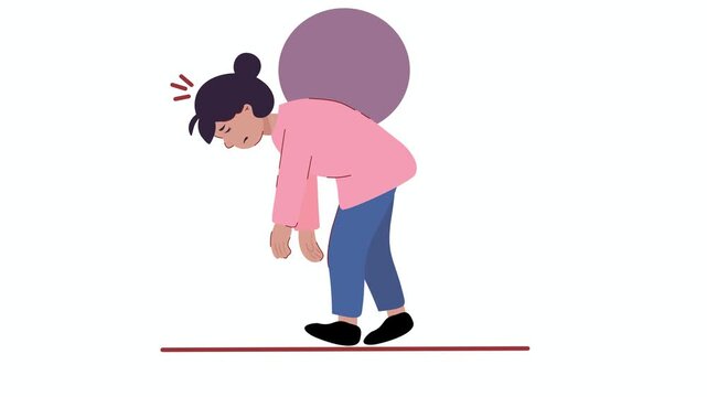 Exhausted Woman Walking Carrying Heavy Burden Motion Graphic, Work Burnout Character Animation Video