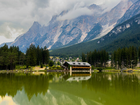 Idyllic summer landscape with clear mountain lake in the Alp, Lago di San Vito