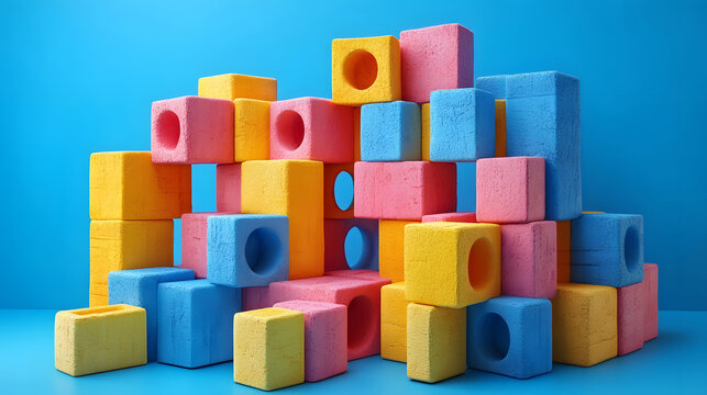 Modular architecture background with geometric block structures.