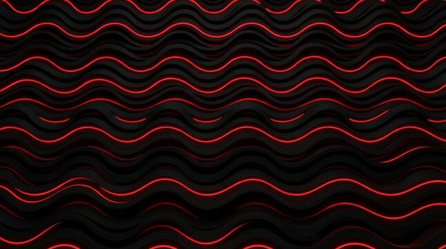 Abstract background, with dark 3, d wavy surface, texture and glowing, red neon light, lines following the, curves of the, rippling geometric pattern