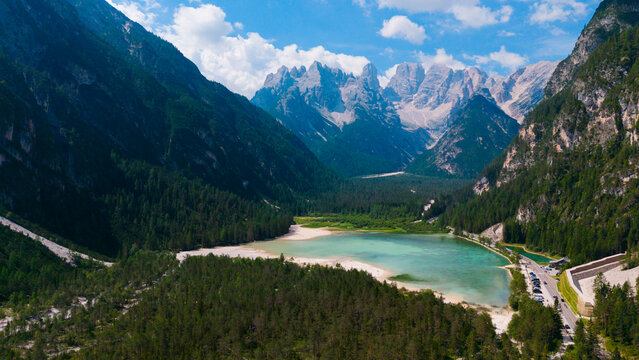 Lake San Vito di Cadore, lake Mosigo in Boite valley in the domain of Mount Antelao. Italian Dolomites Alps Scenery, Italy, Europe. 