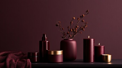 Obraz premium Rich, dark ambiance with warm candlelight and dried botanicals