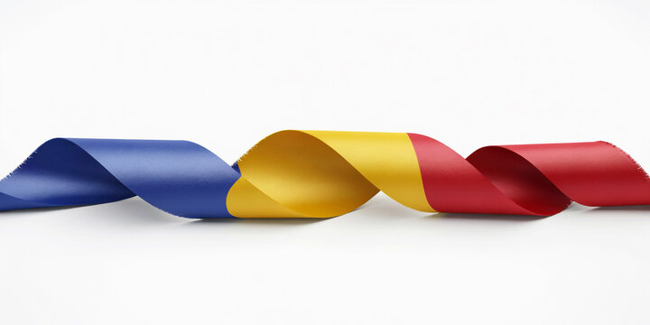 Horizontal waving ribbon featuring the colors of the moldovan flag on white