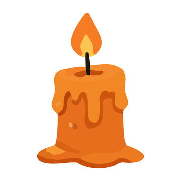 Halloween Orange Candle with Burning Flame, Melting Wax Flat Illustration