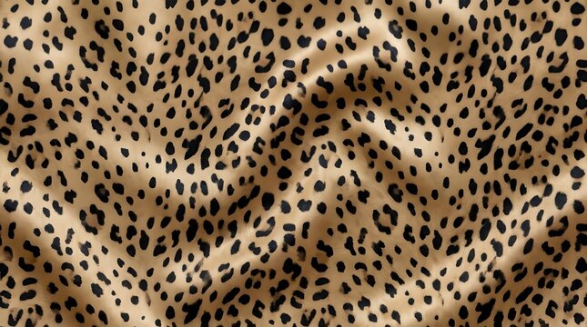 close up silky fabric with leopard print pattern in brown black and tan colors