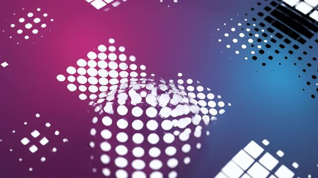 Abstract pattern of glowing squares made of dots on a gradient background