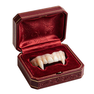 3D Vampire Fangs Dentures in Vintage Red Leather Box
