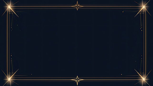 Elegant gold art deco frame with sparkling stars on dark background
