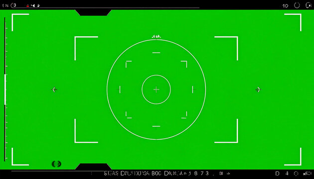 Futuristic Camera Viewfinder Interface with Green Screen Background and Targeting Reticle for VFX and Compositing