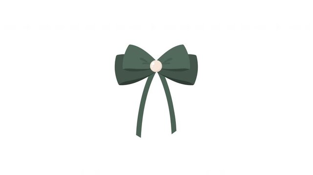 Elegant dark green bow with a pearl center on a white background. 4K Video motion graphic.