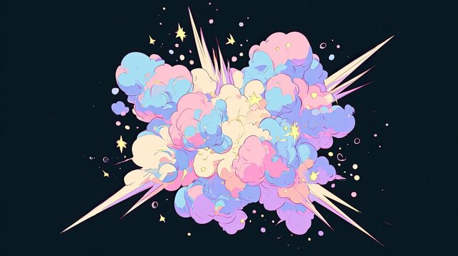 Pastel colored cosmic explosion with sparkles and rays