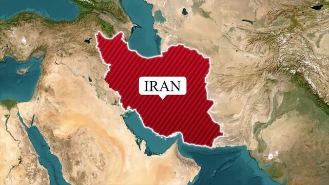 Iran Map Animation, Iran Location Map with Highlighted Border, Middle East Country Geography on Realistic Terrain Background