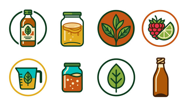 Set of kombucha brewing and fermentation process flat icons