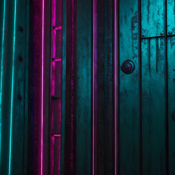 Futuristic cyberpunk wall paneling with glowing neon lights texture background