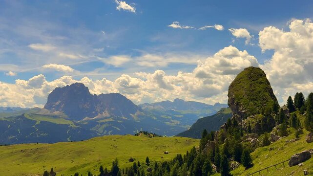  Seceda ridge in the Dolomites, highlighting jagged cliffs and green meadows