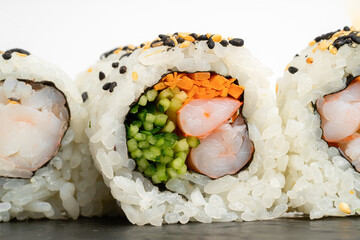 Shrimp Sushi Roll with Cucumber Carrots and Sesame © nayefhammouri