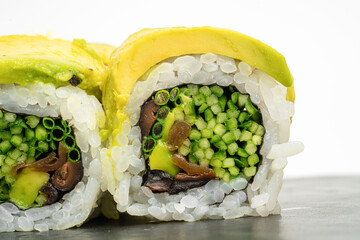 Close Up Kanpyo Cucumber Roll with Green Onion © nayefhammouri
