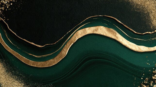 Deep emerald waves flow through shimmering gold veins, creating luxurious texture