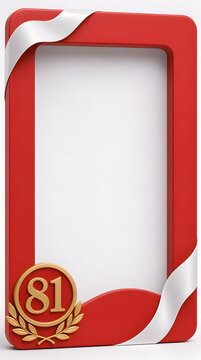 Vibrant red and white commemorative frame symbolizing Indonesia's 81st Independence Day, featuring a golden emblem with laurel wreath, perfect for patriotic celebrations