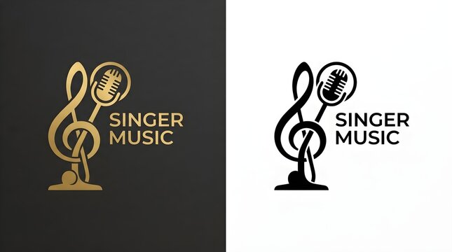 Creative music singer logo design with a treble clef and a vintage microphone icon for audio studio and vocal artist