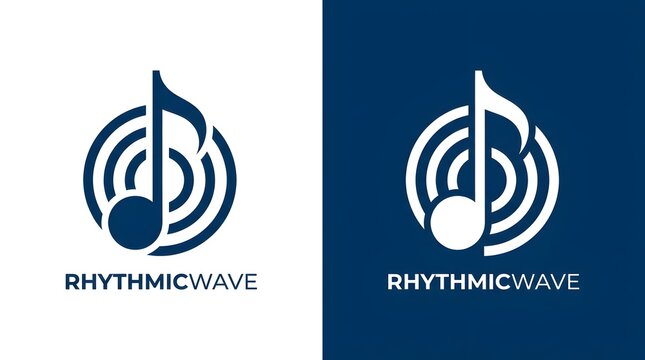 Minimalist music note logo design with circular sound waves for audio brand identity and creative entertainment media
