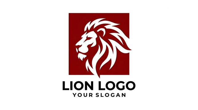 Bold lion head logo design featuring a strong animal profile inside a square shape for modern business brand identity