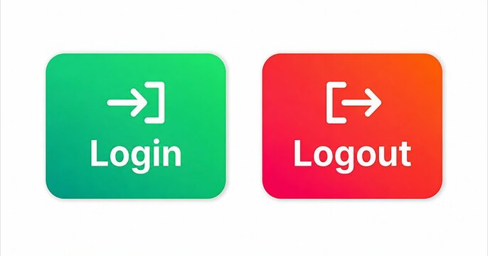 Modern flat design login and logout button icons with arrow symbols