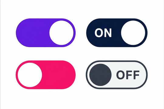 Modern toggle switch icons showing on and off states in flat design style