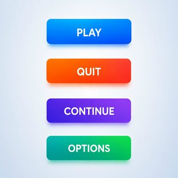 Colorful rounded buttons with play quit continue options text for user interface design