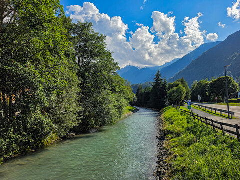 river ach in the city of Kaprun, Austria