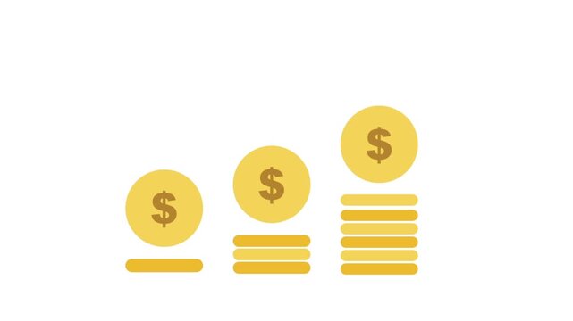 Animated Stacks of Gold Dollar Coins Illustrating Financial Growth, Savings, and Investment Success