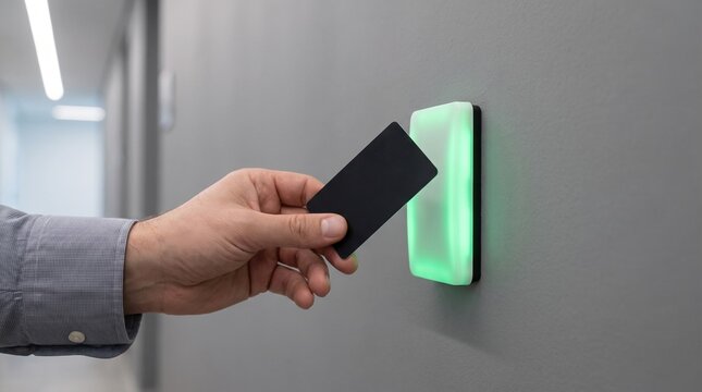 Hand Swiping Black RFID Keycard Green Light Access Control