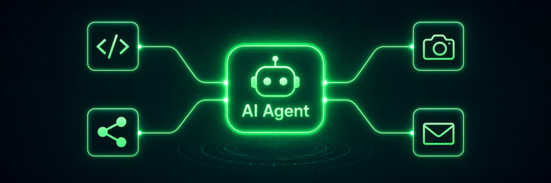 AI agent digital process flow with technology connection icons