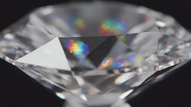 Close-up of a brilliant-cut diamond showing rainbow dispersion and facets