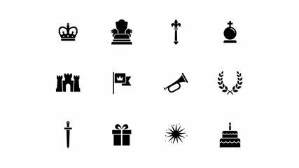 Fototapeta premium Classic black and white symbolic icon set with tradition bold silhouettes against neutral background minimalist collection twelve royalty victory celebration