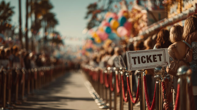 A group of people queuing to buy ticket for festival