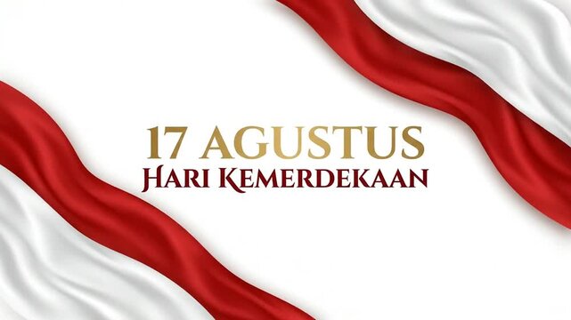 Indonesian Independence Day banner featuring waving red and white national flag.