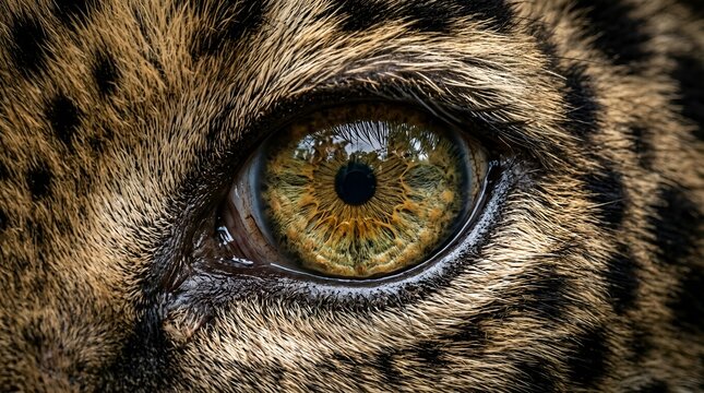 Leopard Eye Macro Closeup - Wild Cat Predator Gaze, Detailed Fur Texture