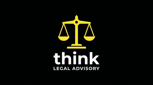 Modern legal advisory logo featuring a yellow scale of justice icon and think text ideal for law firms legal services and corporate branding