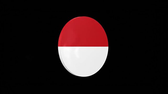 Rotating 3D circular Indonesia flag icon spinning on black background