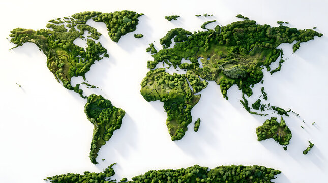 Global forest coverage map highlighting environmental sustainability and green earth concept