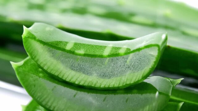 Fresh Juicy Aloe Vera Leaf on a White Background