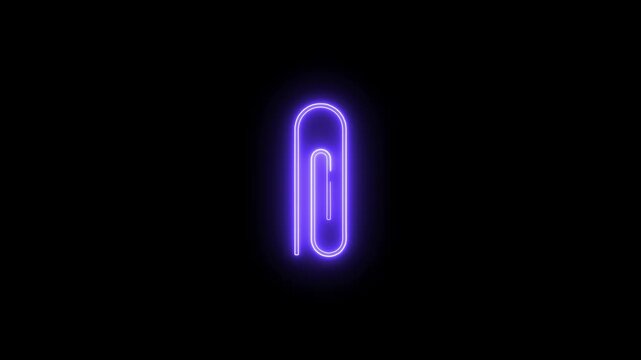 Neon aper clip animated icon. Paperclip spin line animation.
