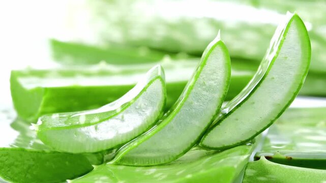 Fresh Juicy Aloe Vera Leaf on a White Background