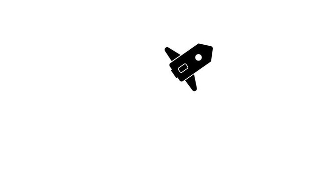 Animated rocket linear icon. Launch spacecraft into cosmos. Space shuttle.Outline motion graphic animation.
