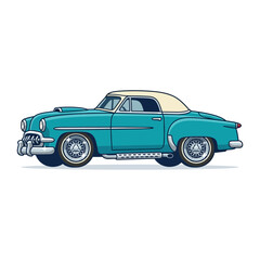 Fototapeta premium Retro Turquoise Convertible Classic Car Illustration on White Background