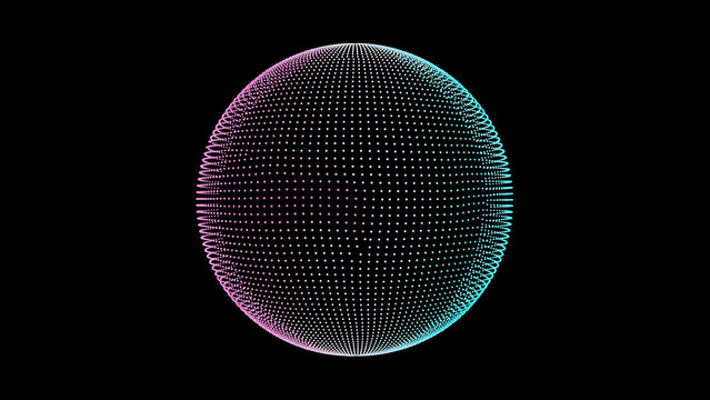 Abstract gradient dotted sphere on dark background with abstract, gradient