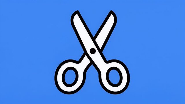 Simple line drawing of open scissors against a white and green background