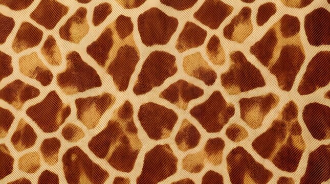 closeup texture of giraffe skin with brown irregular patches and beige background pattern