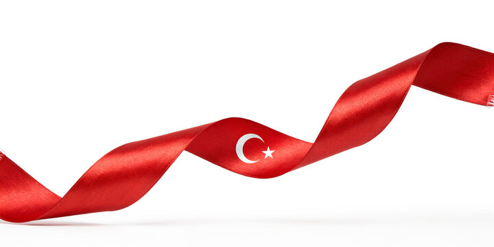 Wavy ribbon featuring the national flag of turkey on a white background